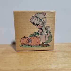 Pumpkin Girl Thankful Precious Moments Rubber Stamp 3"X 3" Stampendous UQ016